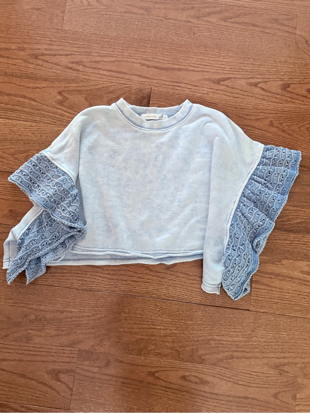 Altar'd State Light Blue Lace Ruffle Sleeve Sweatshirt